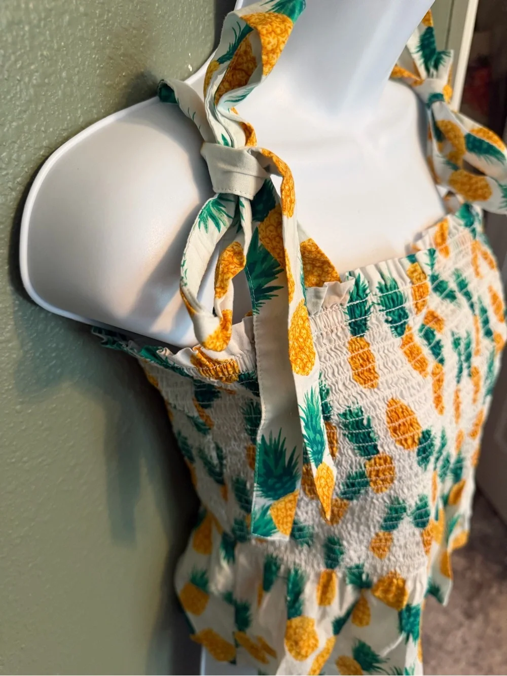 J. Crew Pineapple Print Tie-Strap Smocked Camisole - White, Yellow, Green